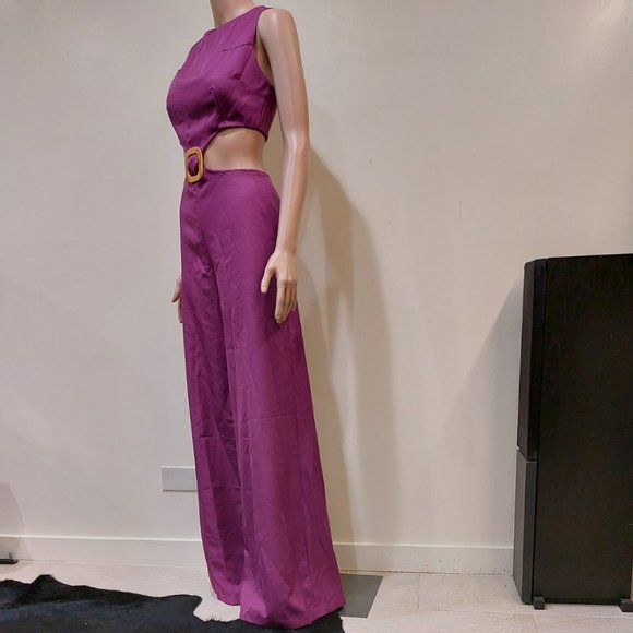 💥SHOWSTOPPER💥Sleevless Cut Out Wide Leg Jumpsuit in Magenta - Picture 8 of 16